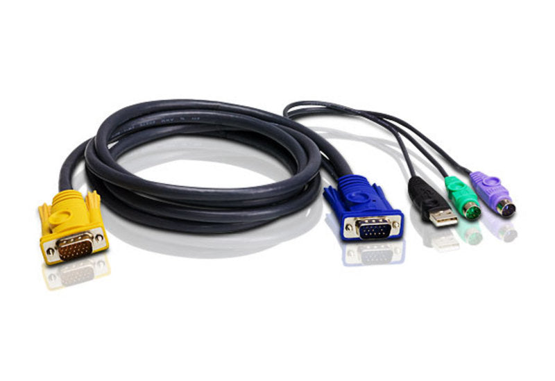 Aten PS/2-USB KVM (Keyboard/Video Monitor/Mouse) Switch İçin Kablo, 3 Metre, 1 X SPHD-15 Erkek 1 X Monitör 15 Pin HDB Erkek, 1 X Klavye 6 Pin Mini-DIN Erkek, 1 X Mouse 6 Pin Mini-DIN Erkek, 1 X Klavye / Mouse USB A Erkek (ATEN-2L-5303UP)
