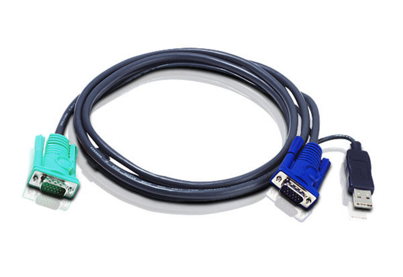Aten USB KVM (Keyboard/Video Monitor/Mouse) Switch İçin Kablo, 1.80 Metre, 1 X 15 Pin SPHD Erkek 1 X Monitör 15 Pin HDB Erkek, 1 X Klavye / Mouse USB A Erkek (ATEN-2L-5202U)