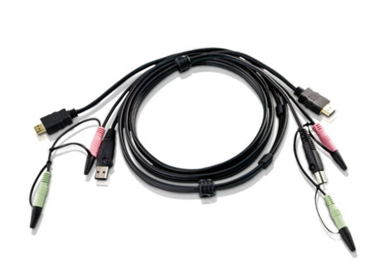 Aten USB HDMI KVM Kablosu, Hoparlör Ve Mikrofon Bağlanabilir, 1.8 Metre (ATEN-2L-7D02UH)