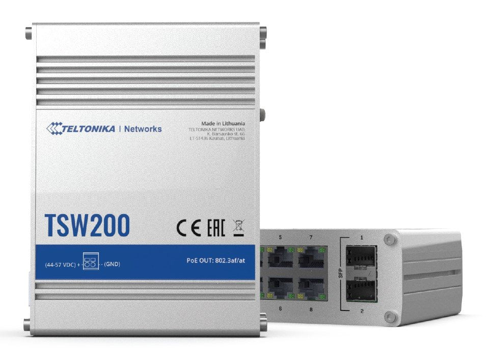 Teltonika Endüstriyel Yönetilemeyen PoE+ Gigabit Switch (Industrial Unmanaged PoE+ Gigabit Switch) (TE-TSW200)