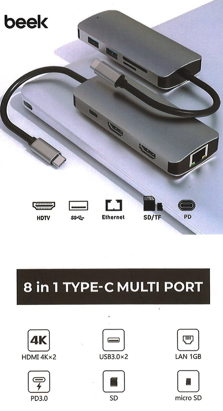 Beek 8 İn 1 USB Tip C Docking Station (BA-DCK-UC08DH) 7