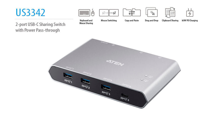 Aten 2-Port USB-C Gen 2 Paylaşım Switch, Power Pass-Through Özellikli (ATEN-US3342) 4