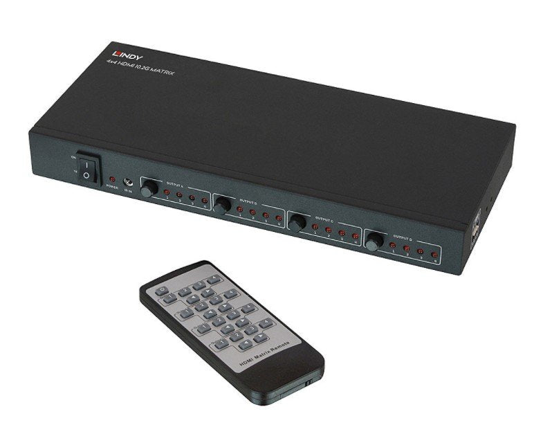 Lindy 4 X 4 HDMI 4K UHD Matrix Switch, Uzaktan Kumanda Ünitesi Dahil (LIN-38152)