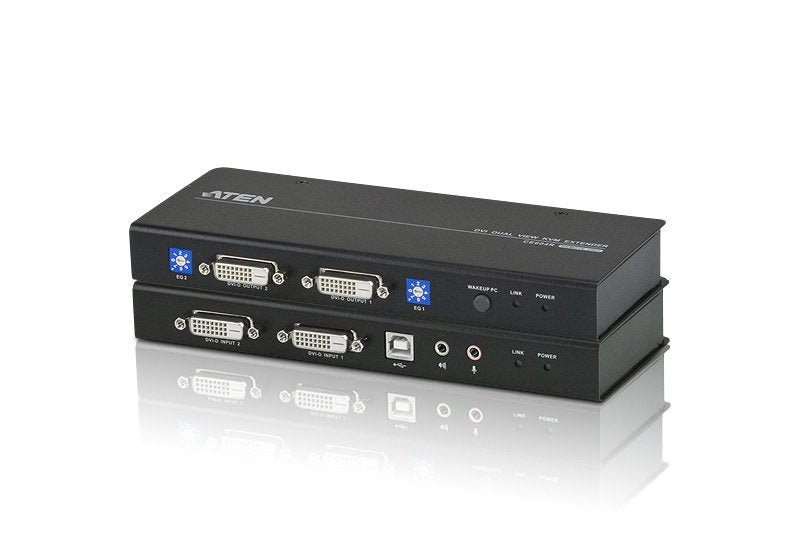 Aten DVI Dual View Cat 5 KVM (Keyboard/Video Monitor/Mouse) Mesafe Uzatma Cihazı, Ses (Hoparlör Ve Mikrofon) Bağlantı Desteği, 60 Metre, USB Konsol, ESD Ve Gerilimdeki Ani Yükselmelere Karşı Korumalı (ATEN-CE604)