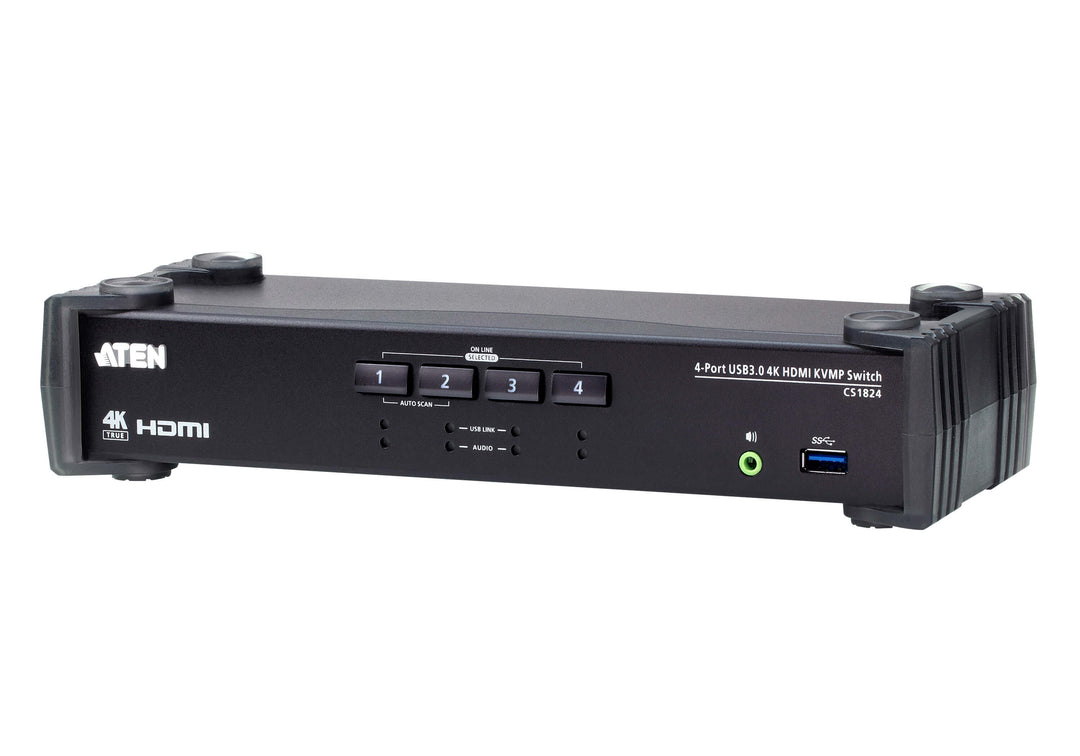 Aten 4-Port USB 3.0 4K HDMI KVMP™(Keyboard/Video Monitor/Mouse) Periferi (Çevre Cihazlarla (USB) Bağlantı Kurabilir) Switch, Ses Mikser Mod Özelliği (ATEN-CS1824)