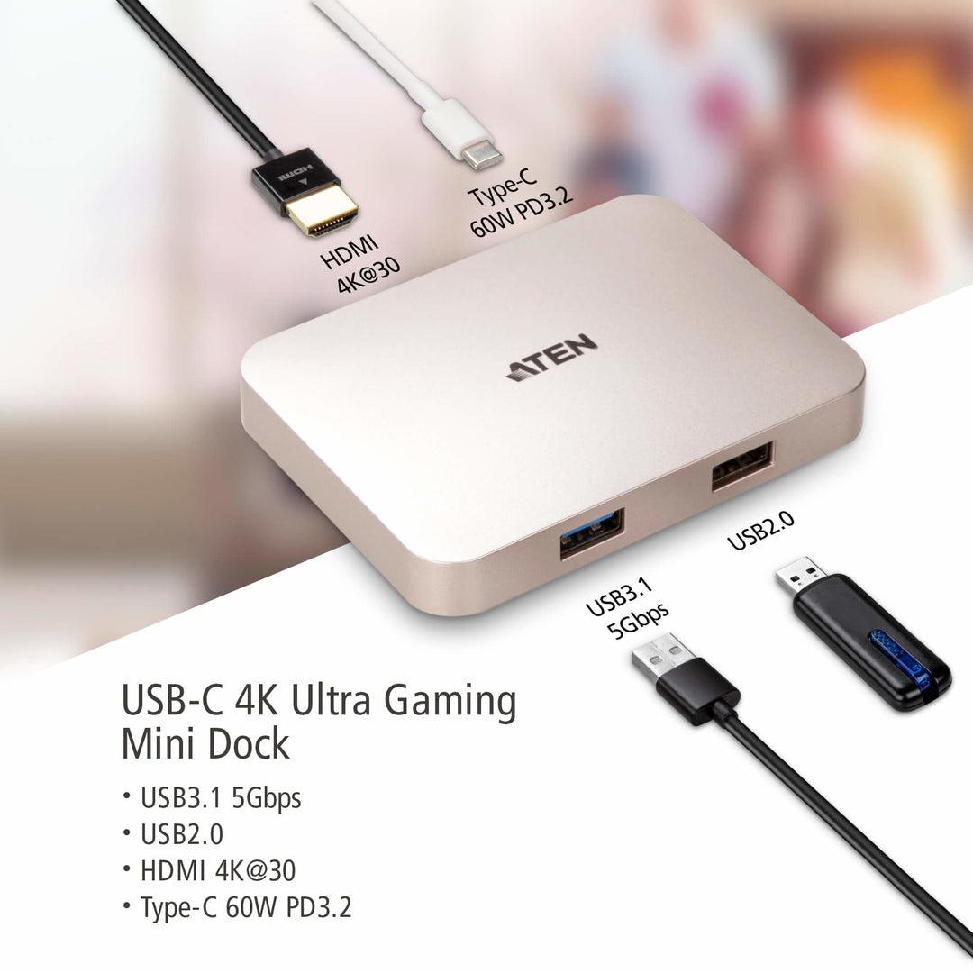 Aten USB-C 4K Ultra Gaming Mini Dock With Power Pass-Through (ATEN-UH3235) 8