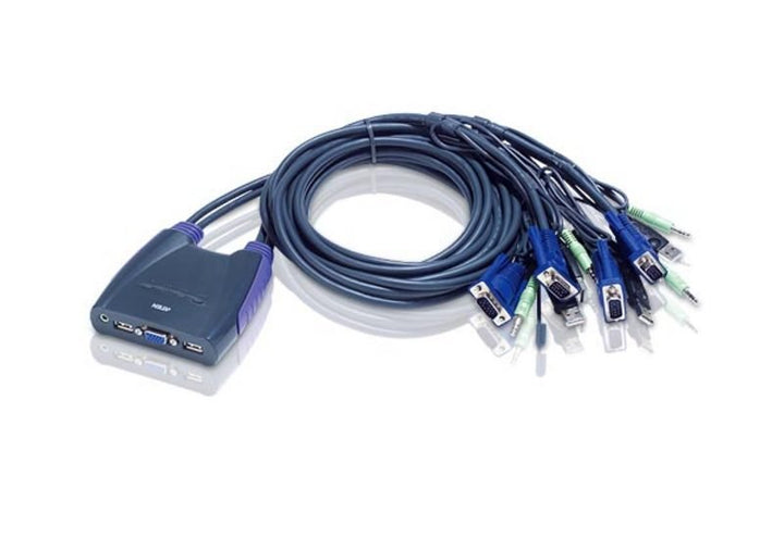 Aten 4 Portlu USB VGA KVM (Keyboard/Video Monitor/Mouse) Switch, Hoparlör Bağlantısı Mevcut, Masaüstü Tip, KVM Bağlantı Kablosu Ürün Beraberinde Gelmektedir (1.8m) (ATEN-CS64UZ)