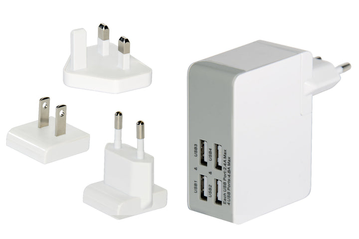 Ednet Evrensel (EU/UK/US) Seyahat Şarj Seti , 4 X USB Port (ED-31809)